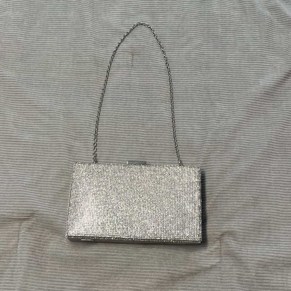 Silver Rhinestone Camille la Vie handbag with chain